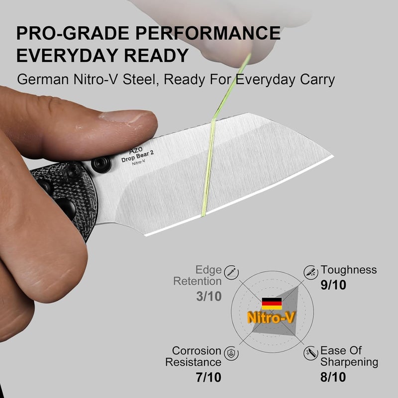 KIZER سكين جيب دروب بير 2، شفرة شيفت فوت نيترو-في 2.84" قابلة للطي مع مقبض ميكارتا أسود، سكاكين EDC بقفل كلتش مع نتوءات على العمود للرجال والنساء V3619.2KS1 - Image 2